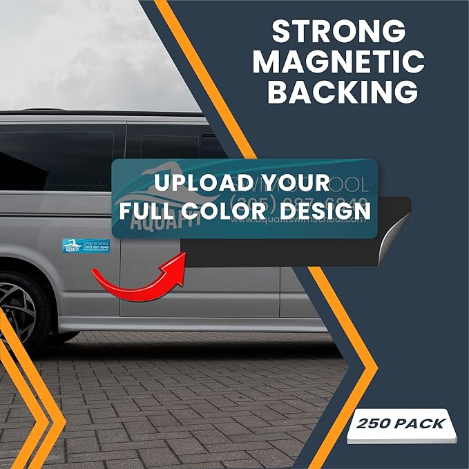 Magnet Me Up Custom 10x3 Inch Rectangle Magnet, 250 Pack, Customizable for Businesses, Personal Use, Choose Your Text, Upload Image, Magnetic Vinyl for Car and Any Magnetic Surface, Crafted in USA
