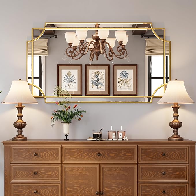 Kelly Miller 28"x50" Large Gold Mirror for Wall, Modern Elegant Decorative Mirror Rectangular Vanity Mirror Beveled for Bathroom Living Room Bedroom Farmhouse Fireplace Entryway Hallway