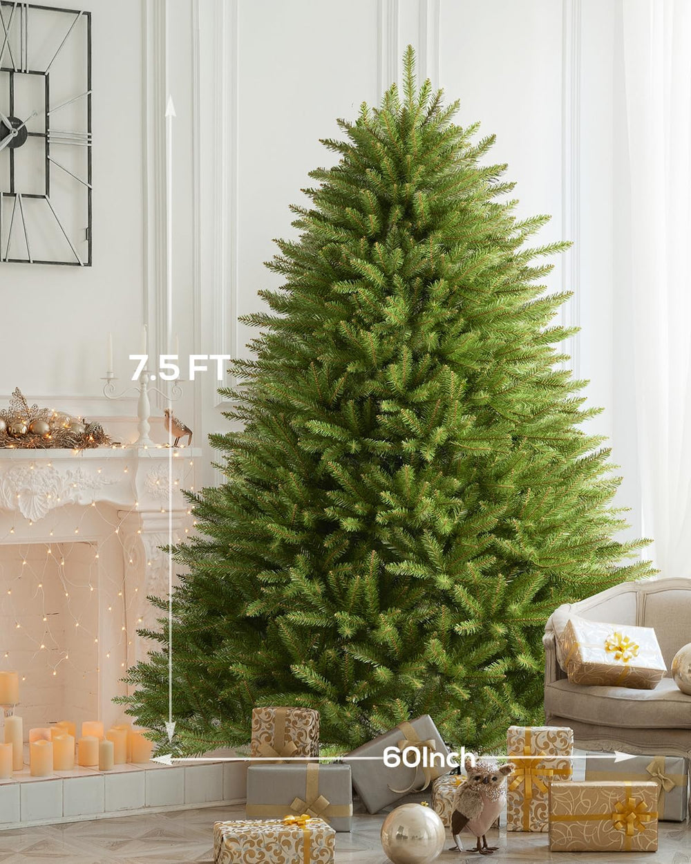 7.5FT Pre-lit Christmas Tree Premium Artificial Spruce Remote Control with 10...