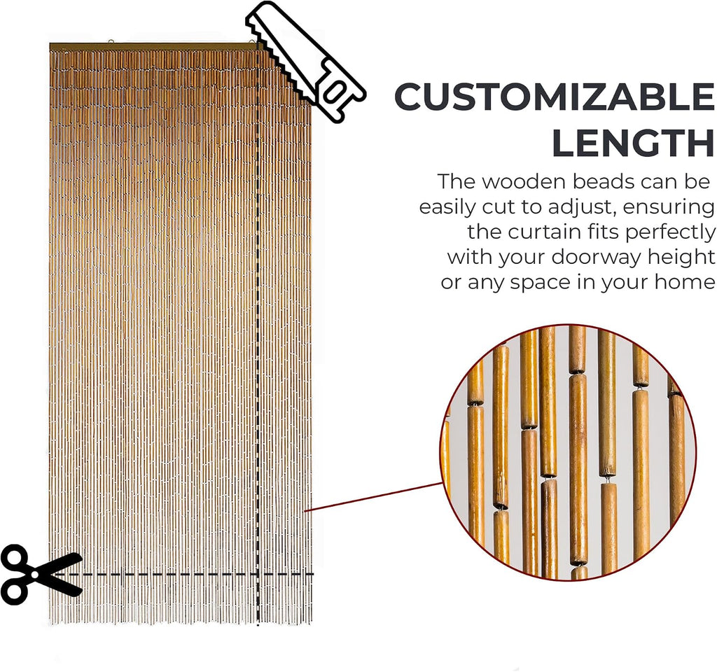 minimalist natural wooden beaded curtain - durable wood shown in use