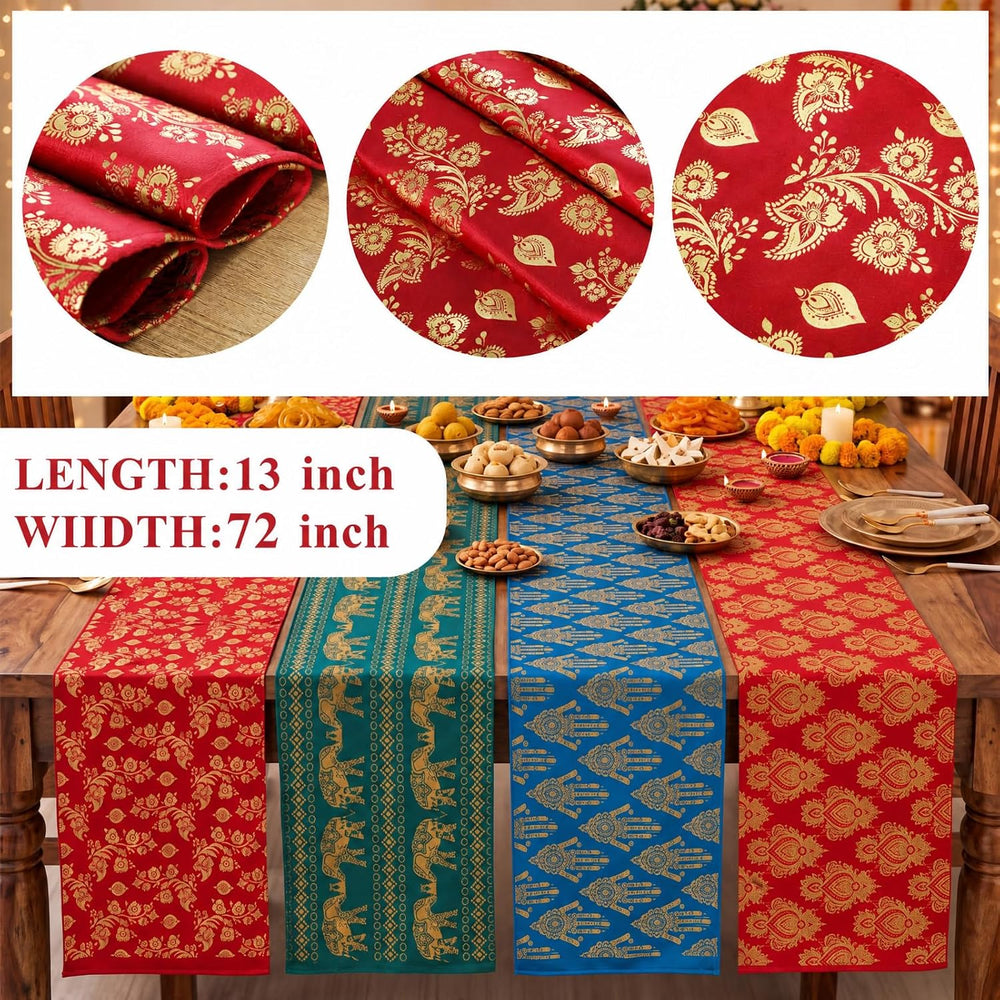 Gilprop 4 Pcs Diwali Table Runner 13x72 Inch Indian Table Cloth Decoration