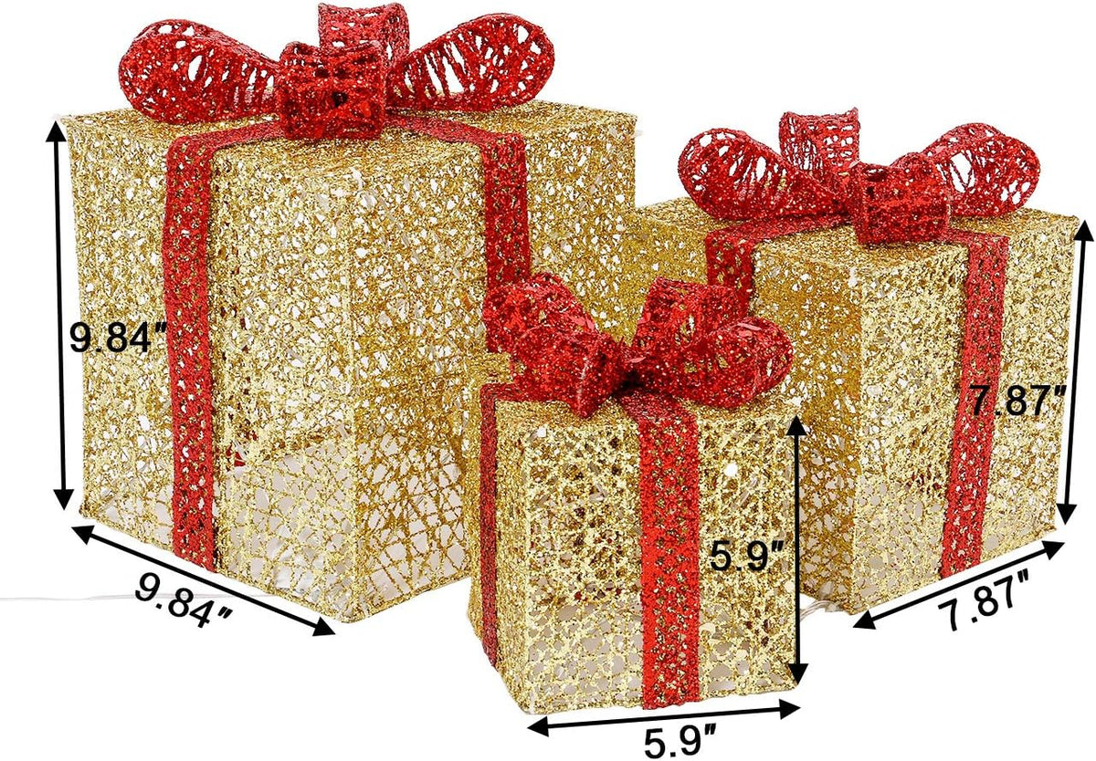 sunnyglade set of 3 christmas lighted gift boxes, package contents