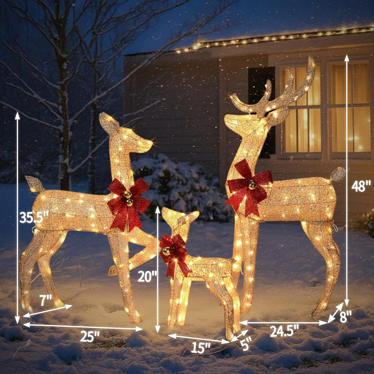 vingli 4ft golden lighted christmas reindeer family set shown in use