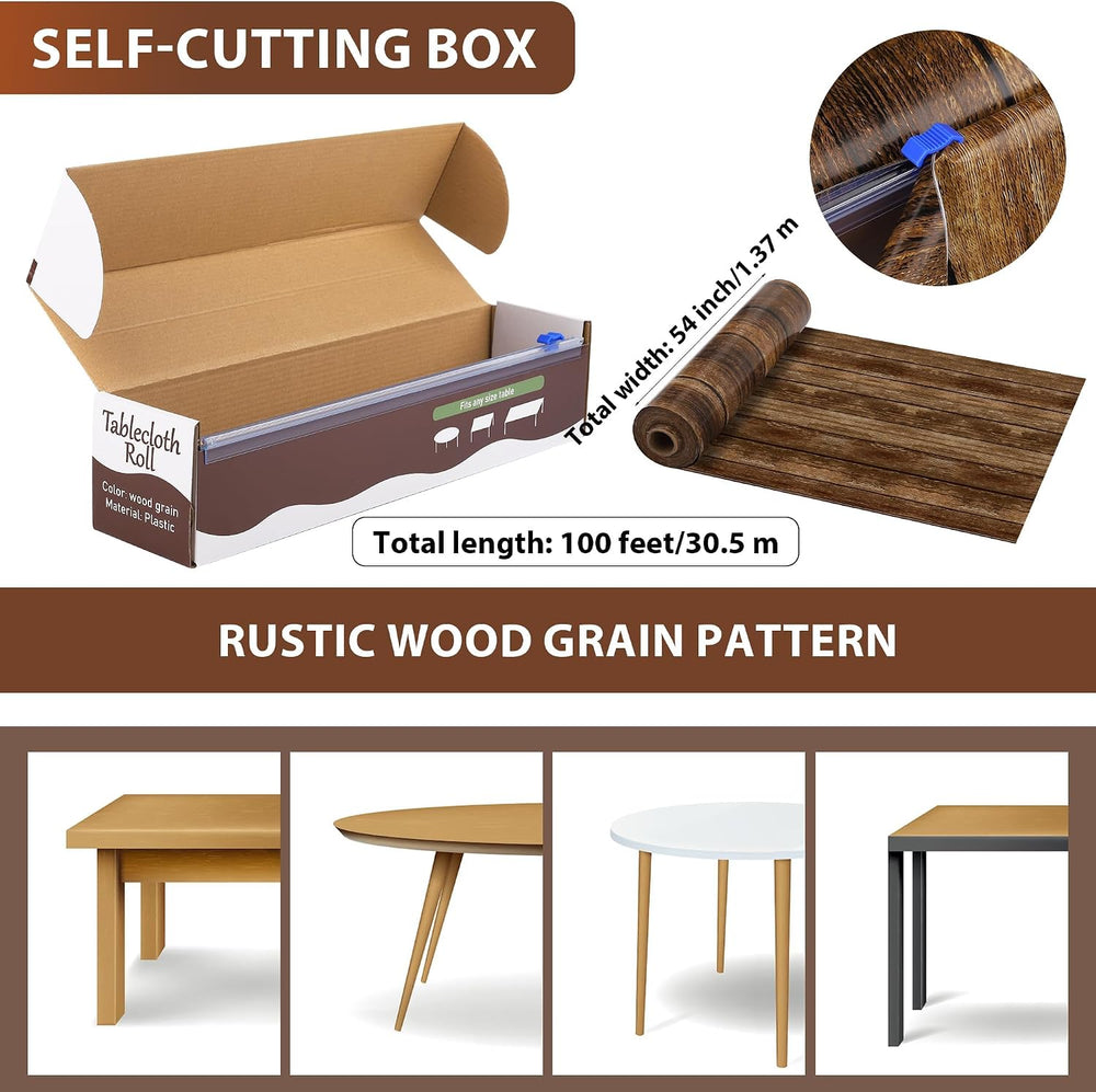 Kochorie 100 Ft x 54 Inch Wood Grain Tablecloth Roll in Slide Cutter Box