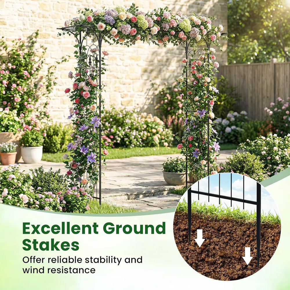 Happygrill 7 FT Metal Garden Arbor with Flat Top Design