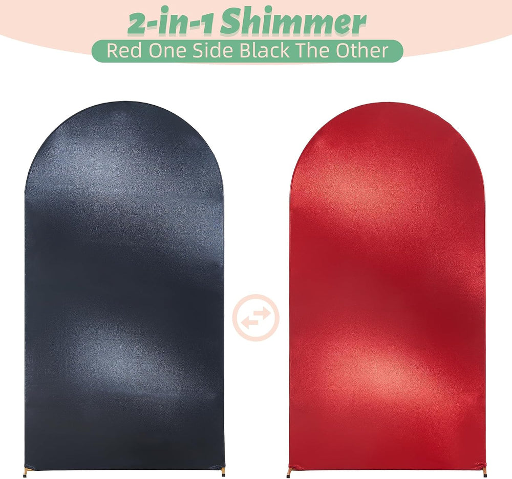 Reversible Glitter Black Red Arch Backdrop Cover 3 Set 6/6.6/7.2FT, Double-Si...