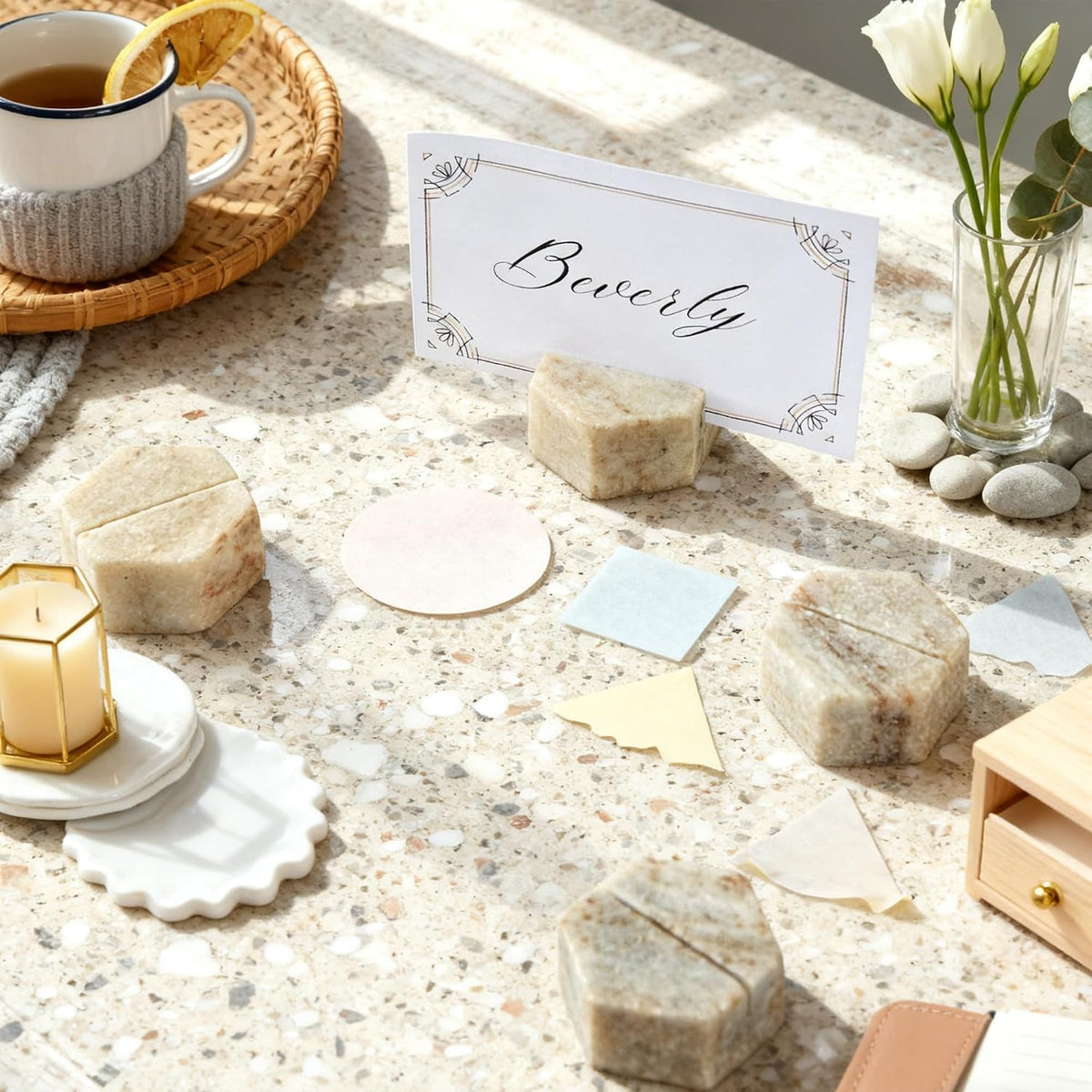 marble hexagon place card holders, unique design handmade, view 9