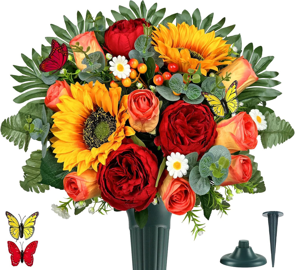 MUVIC Artificial Cemetery Flowers for Outdoor Grave Decorations，Memorial Flow...