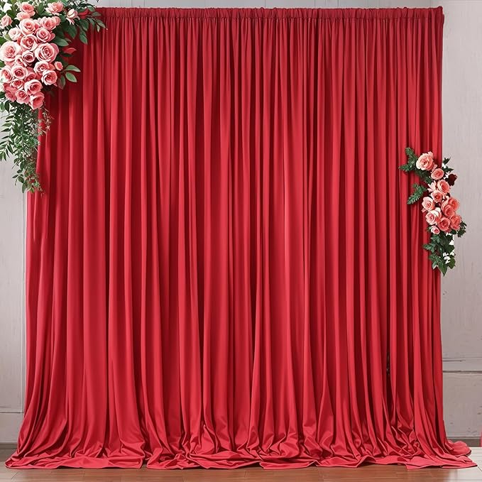 10ft x 10ft Red Backdrop Curtains for Party Wedding Wrinkle Free Red Photo Curtains Backdrop Drapes Fabric Decoration for Birthday Party Baby Shower Christmas 5ft x 10ft 2 Panels