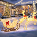 Tangkula 3-Piece Christmas Lighted Reindeer & Sleigh Set, Gold