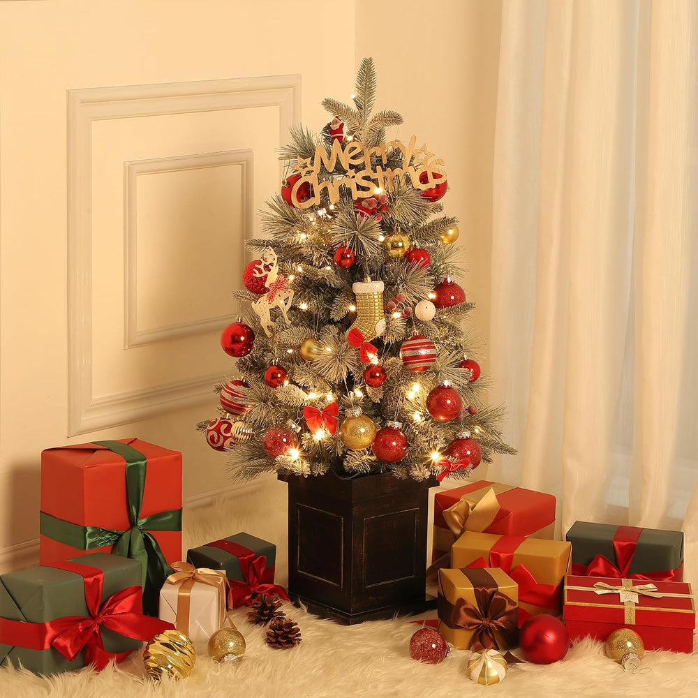 GAOMON 2Set 3FT Prelit Christmas Tree, Artificial Tree with Vintage Base