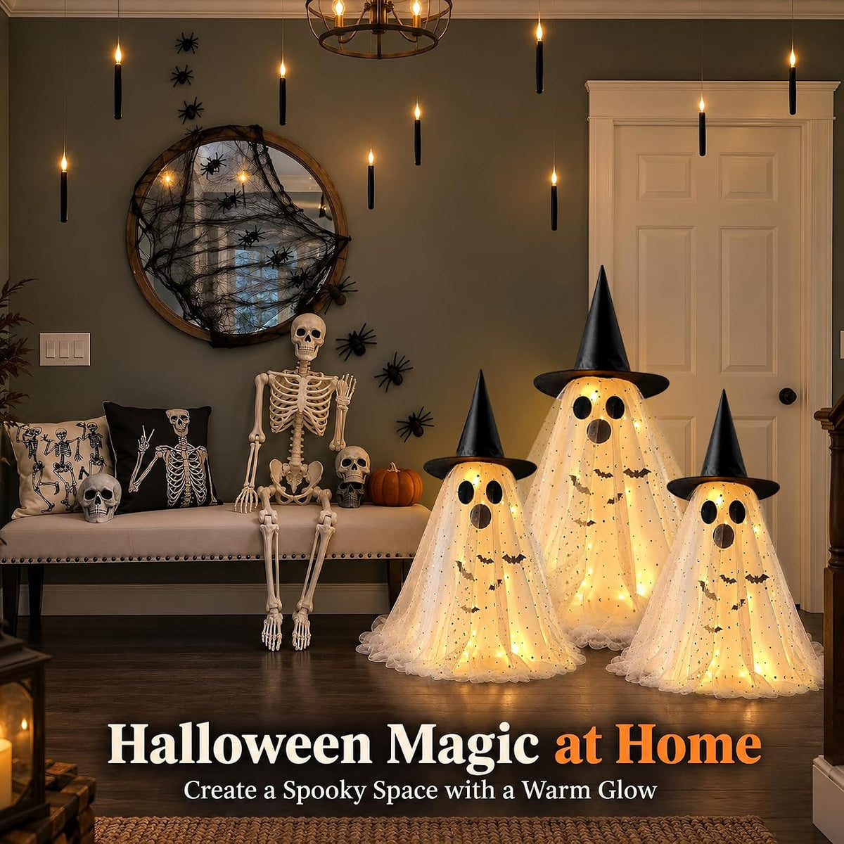 3 Pack Light Up Ghosts Halloween Decorations Indoor Home Table & Outdoor