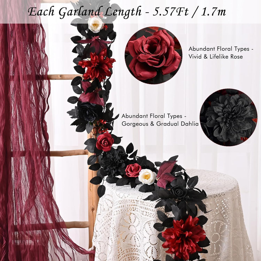 Waipfaru 2Pcs Halloween Garland, Artificial Rose Flower Garland for Mantle