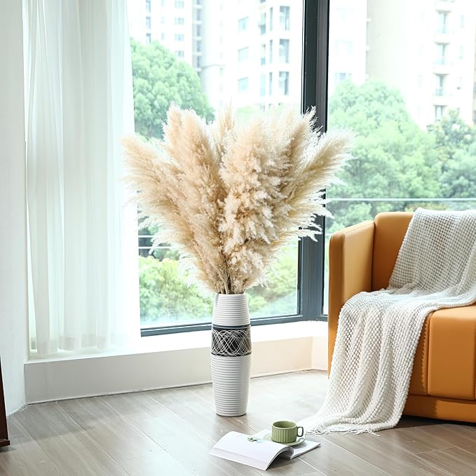 10 Stems 46 inch Tall Pampas Grass Decor - Large Fluffy Dried Pompas Grass for Floor Vase - Rustic Wedding, Baby Shower, Party, Farmhouse, Boho Home Decor