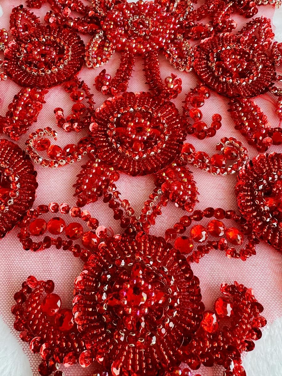 Pure Handmade Bodice lace Rhinestones Applique Sewing Stones Beads Crystal Tr...