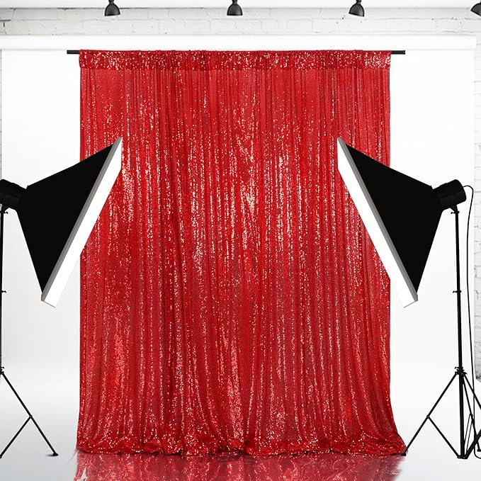 Eternal Beauty Red Sequin Backdrop, 8x8 Ft Glitter Background Curtains for Christmas Shimmer Photography Party Wedding Birthday Back Drop Decor
