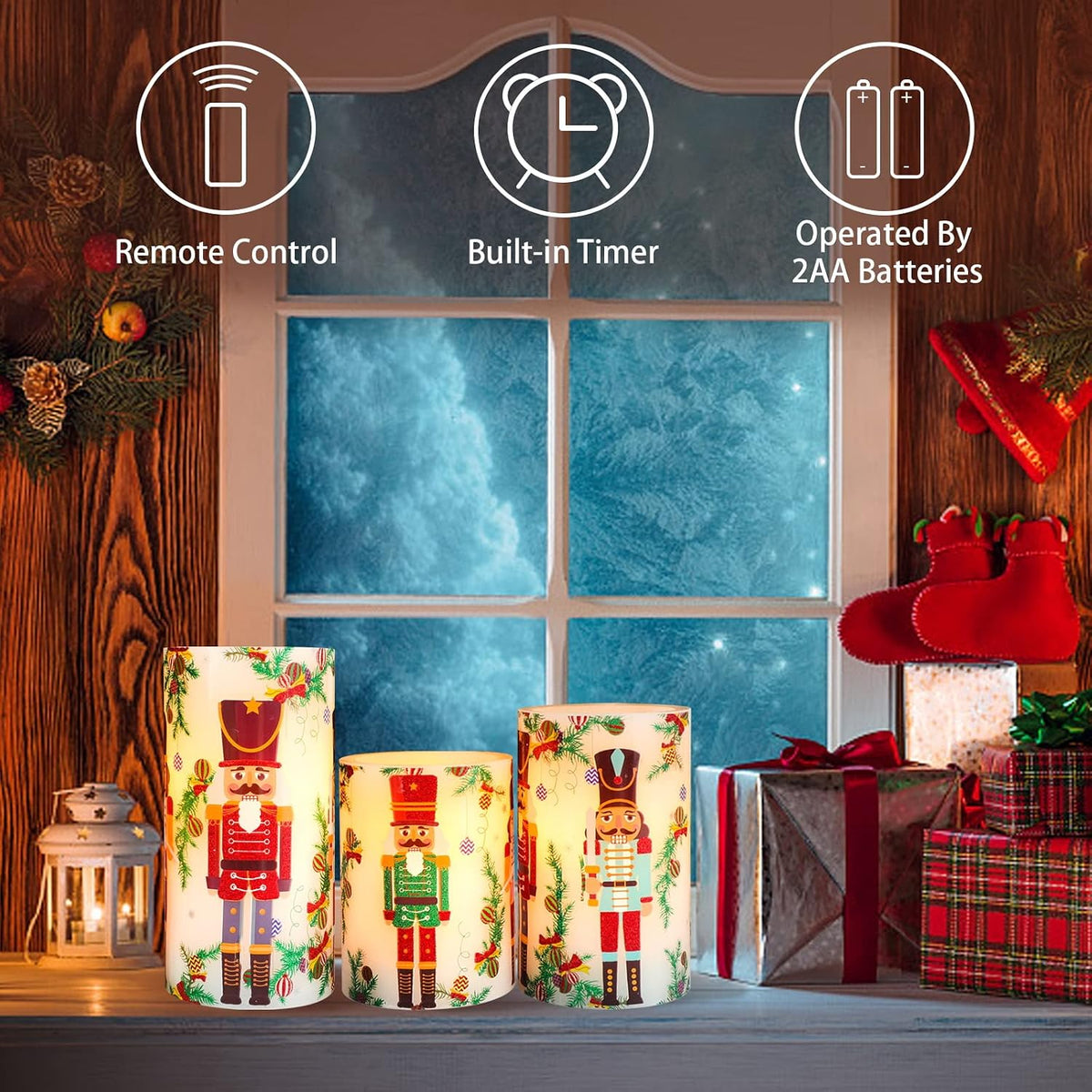 flameless christmas candles battery operated, realistic flickering flameless shown in use