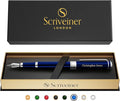 Scriveiner Personalized Midnight Blue Pen - Stunning Blue Lacquer Luxury Pen, Chrome Finish, German Schmidt Nib (Medium), Best Engraved Fountain Pen Gift Set for Men & Women, Name Engraving