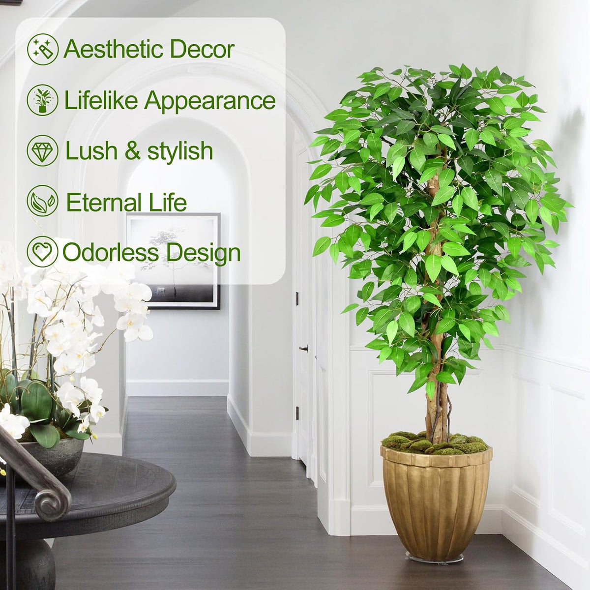 5ft Ficus Artificial Trees with Natural Curved Trunks, 60" Tall Lush Faux Tree for Home Decor Indoor, Green Lifelike Fake Ficus Tree Artificial Plants (Set of 2)