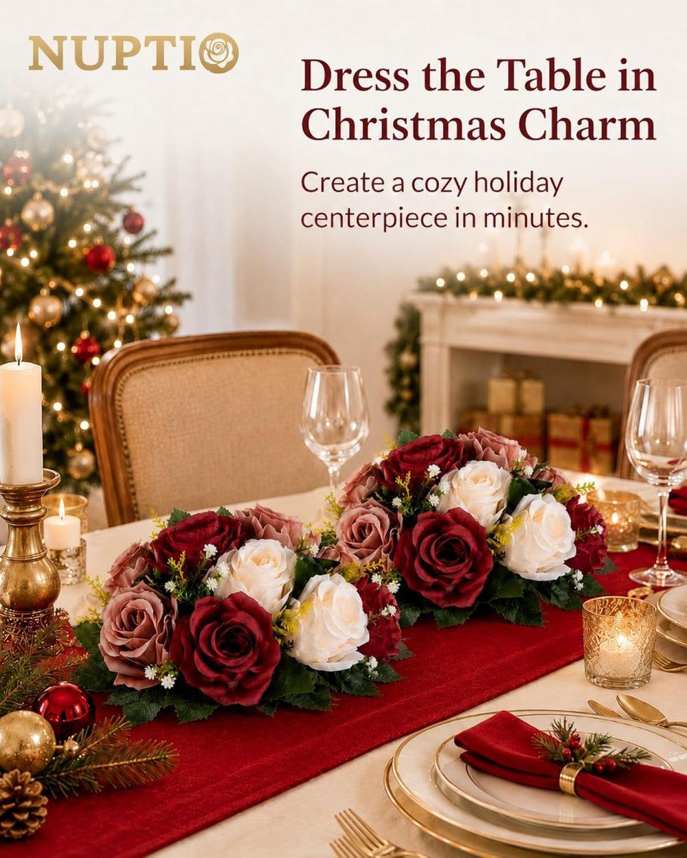 Nuptio Artificial Flower Centrepieces for Tables - 6 Pcs Burgundy & Dusty...