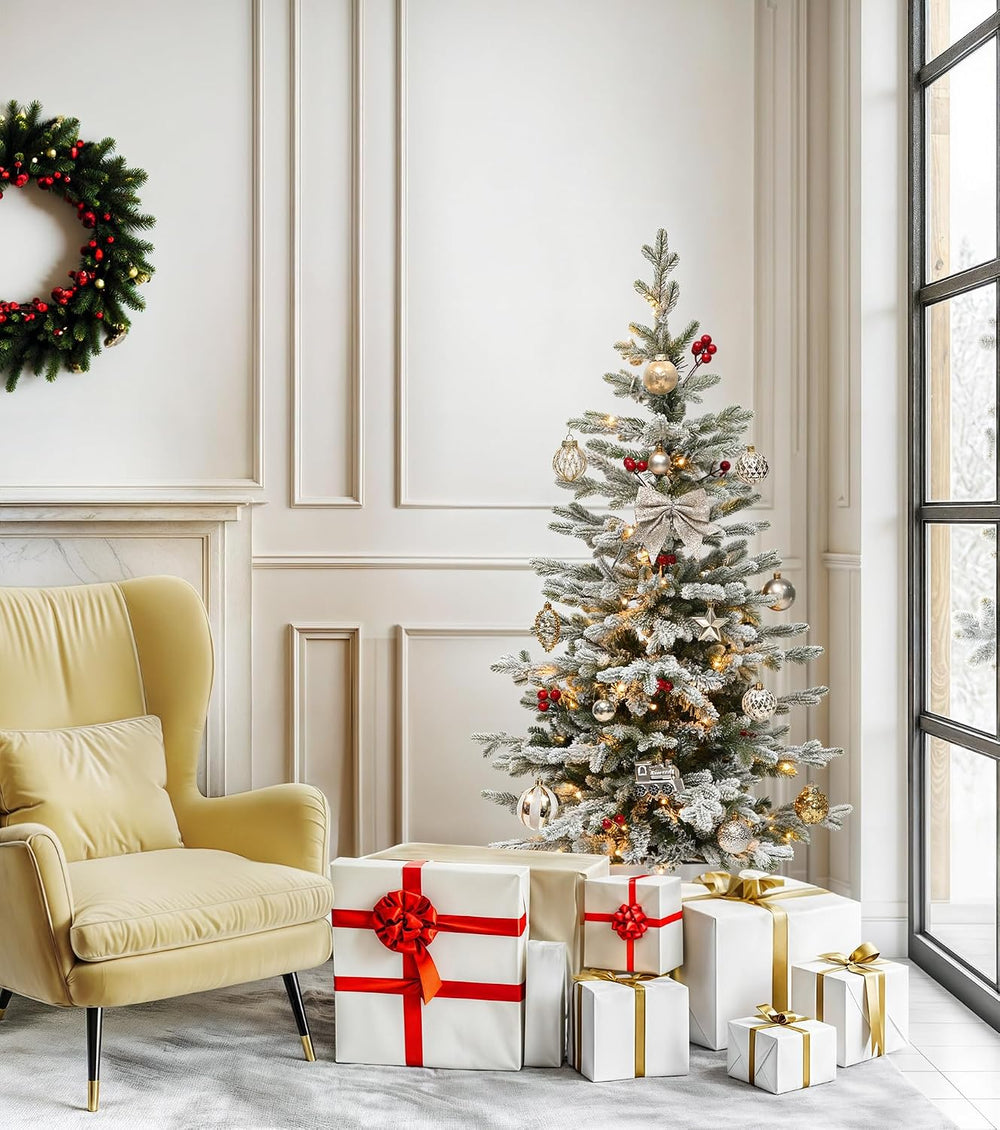 DWVO 4.5ft Pre-lit Flocked Arctic Fir Pencil Tree with Lights