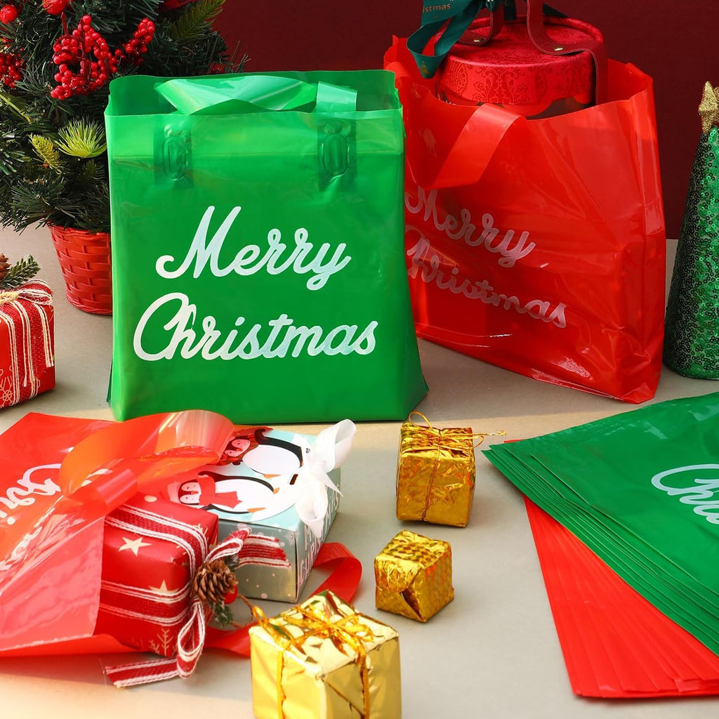 teling 100 pcs christmas bags bulk with handles showing dimensions
