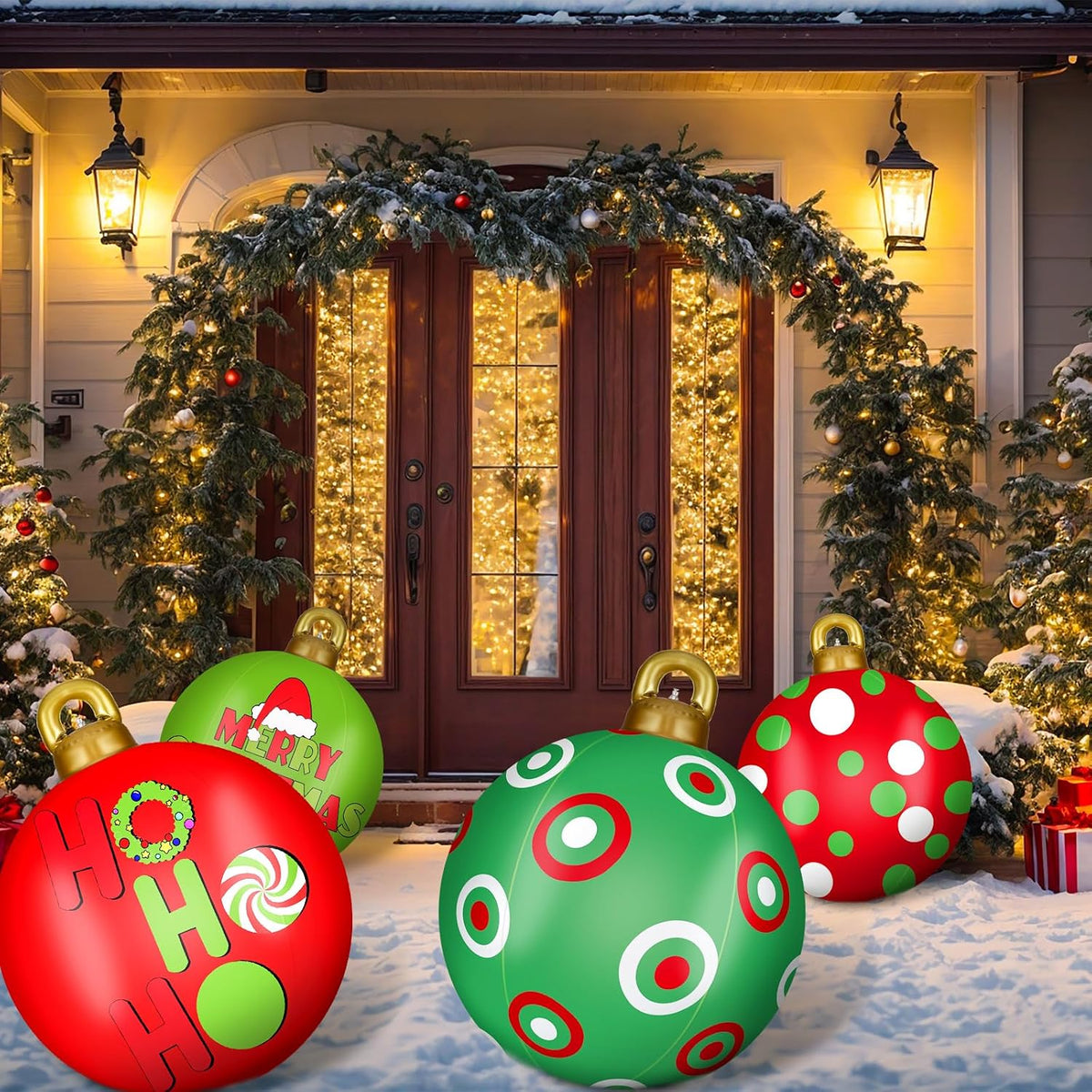 jetec 4 pcs giant inflatable christmas ball, polka showing dimensions