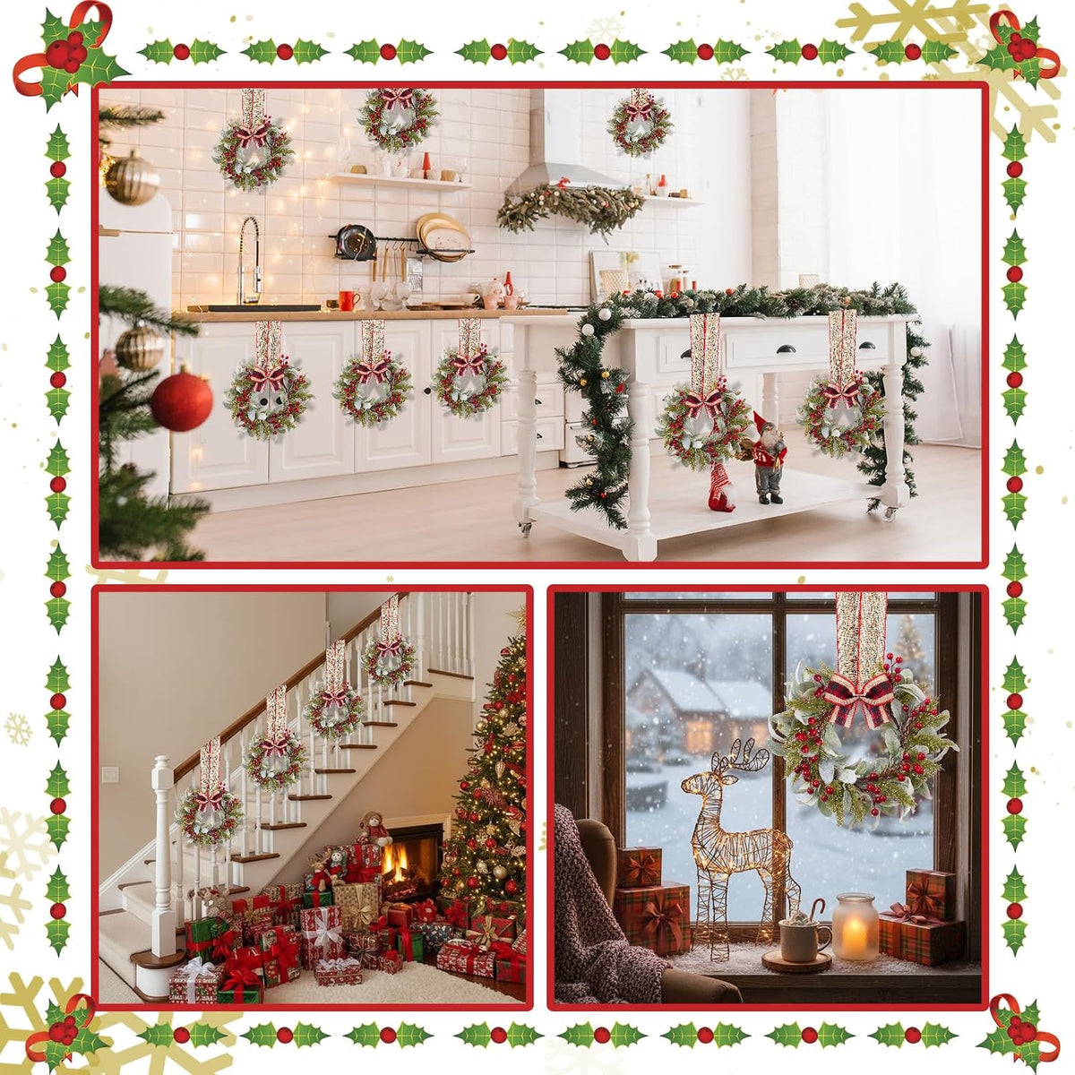 9.8" small red black christmas wreath with ribbon, package contents