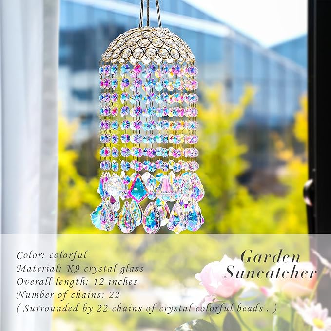 Crystal Chandelier Wind Chimes Suncatcher Pendant, Aurora Light Catcher for Window Indoor Outdoor Ornament, Gift for Mothers Day Christmas Day