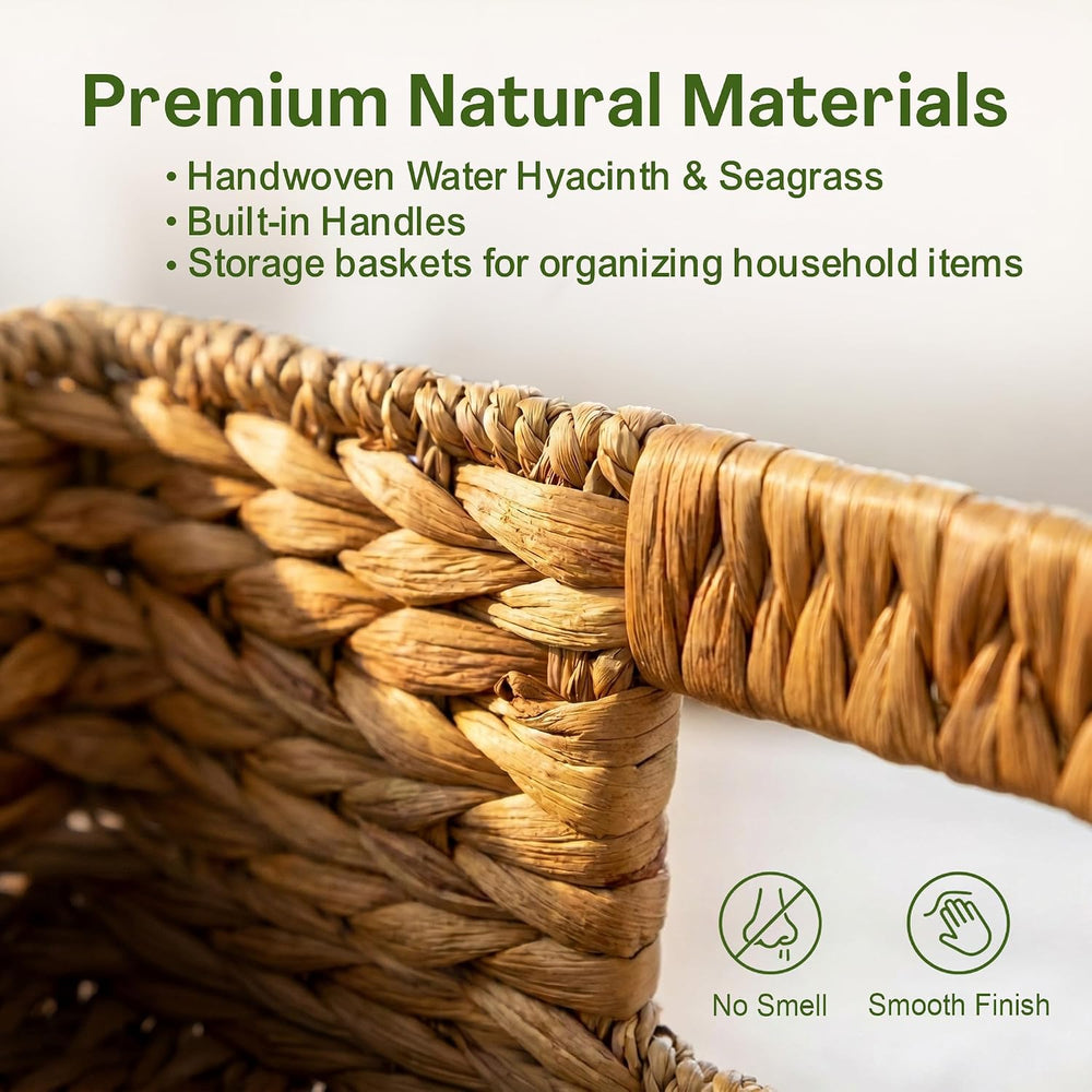 Large Wicker Storage Basket with Handles, Seagrass Hyacinth, 17x11 x7.5 in