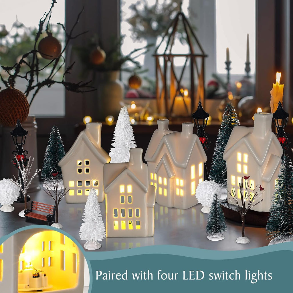33 Pcs Ceramic Christmas Village Sets with LED Light Winter Village Decor