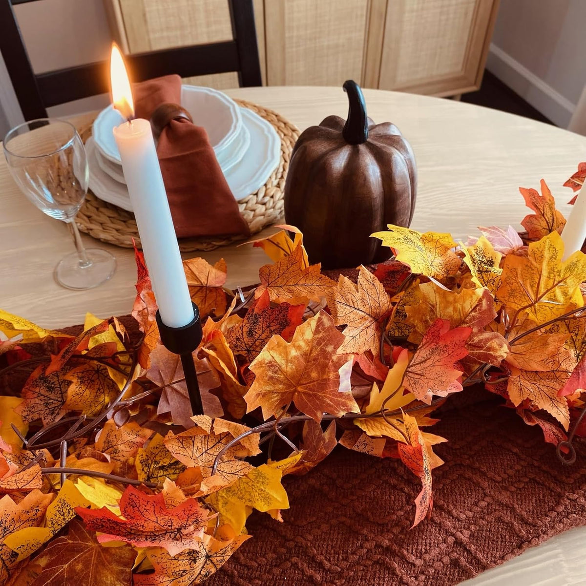 CQURE 10 Pack Fall Leaf Garland, Hanging Vines Garland Artificial Fall Maple LeavesThanksgiving Decor for Home Wedding Fireplace Party