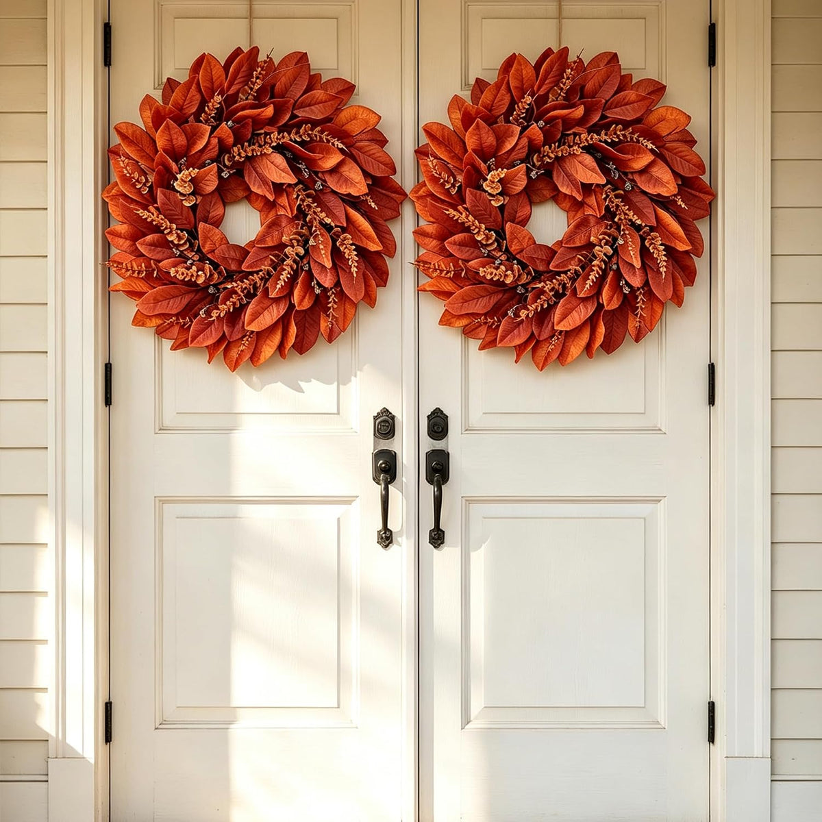 Large Artificial Magnolia Leaves Fall Wreath for Front Door Outside Decor