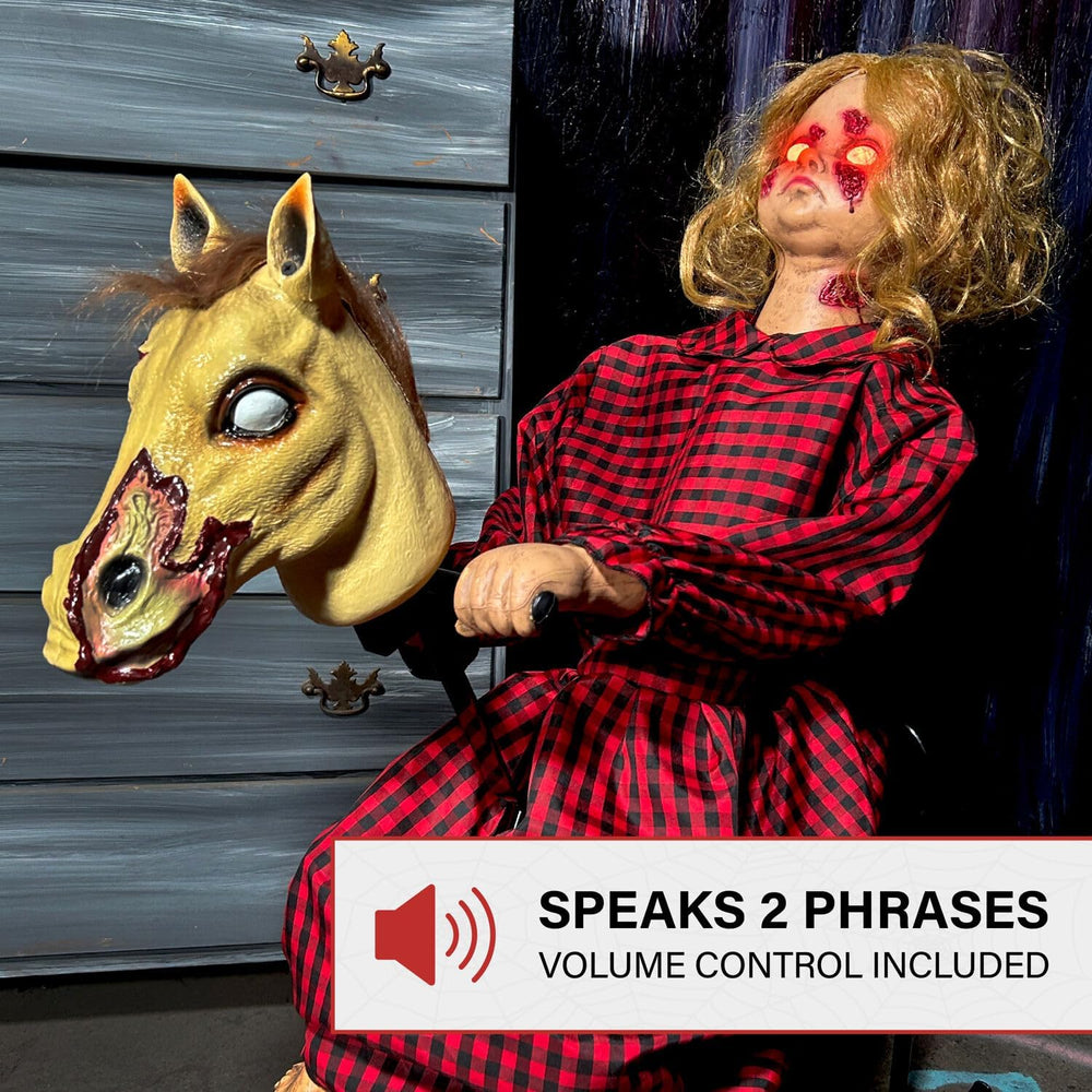 Haunted Hill Farm 3.2-Ft. Rocking Horse Girl Animatronic with Voice