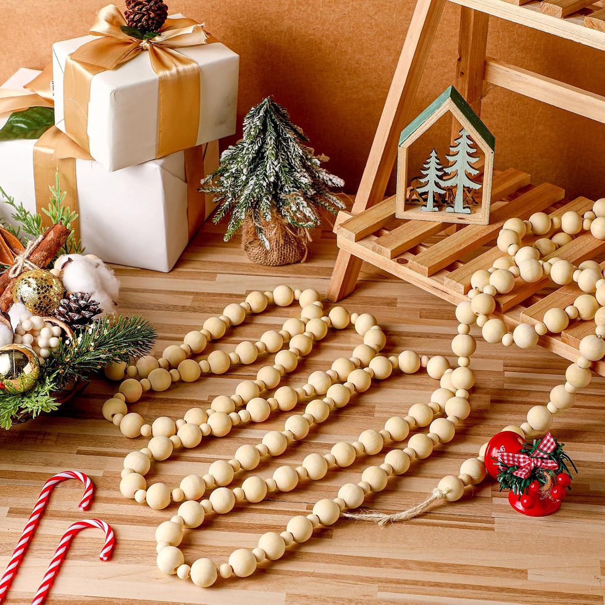 ceenna 6 pcs wooden bead garland 72 feet, side view