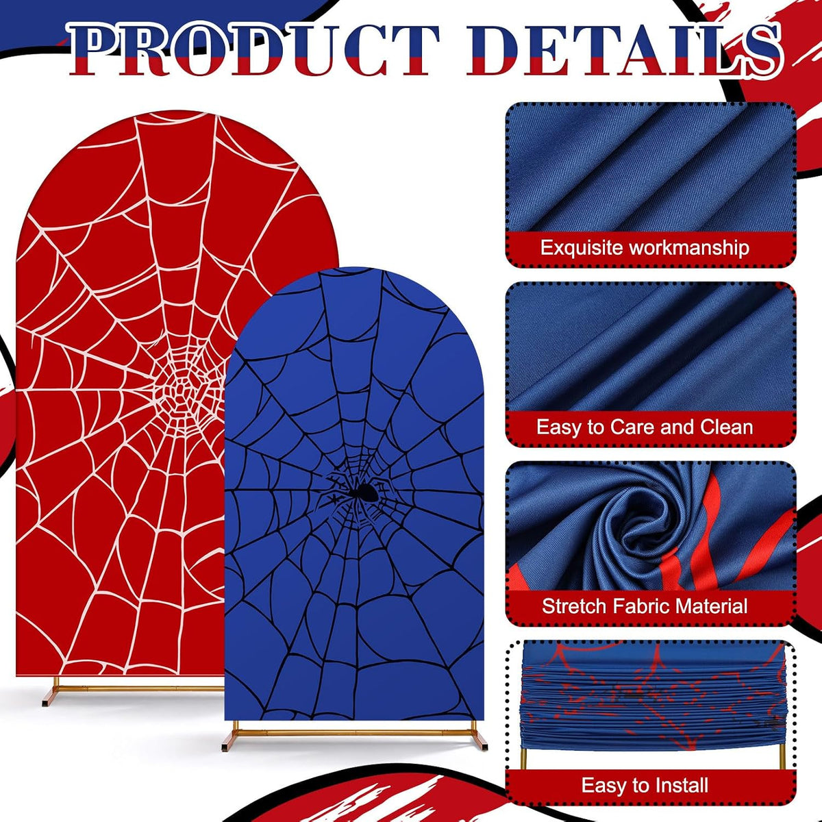 2 Set 6ft 7.2 ft Spider Web Arch Backdrop Covers Stretchy Fabric