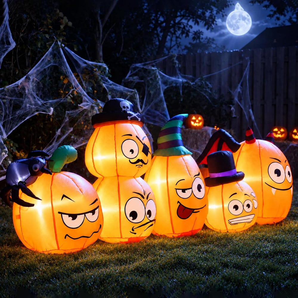 8FT Long Halloween Inflatable Pumpkin Outdoor Decoration Built-in LED Light