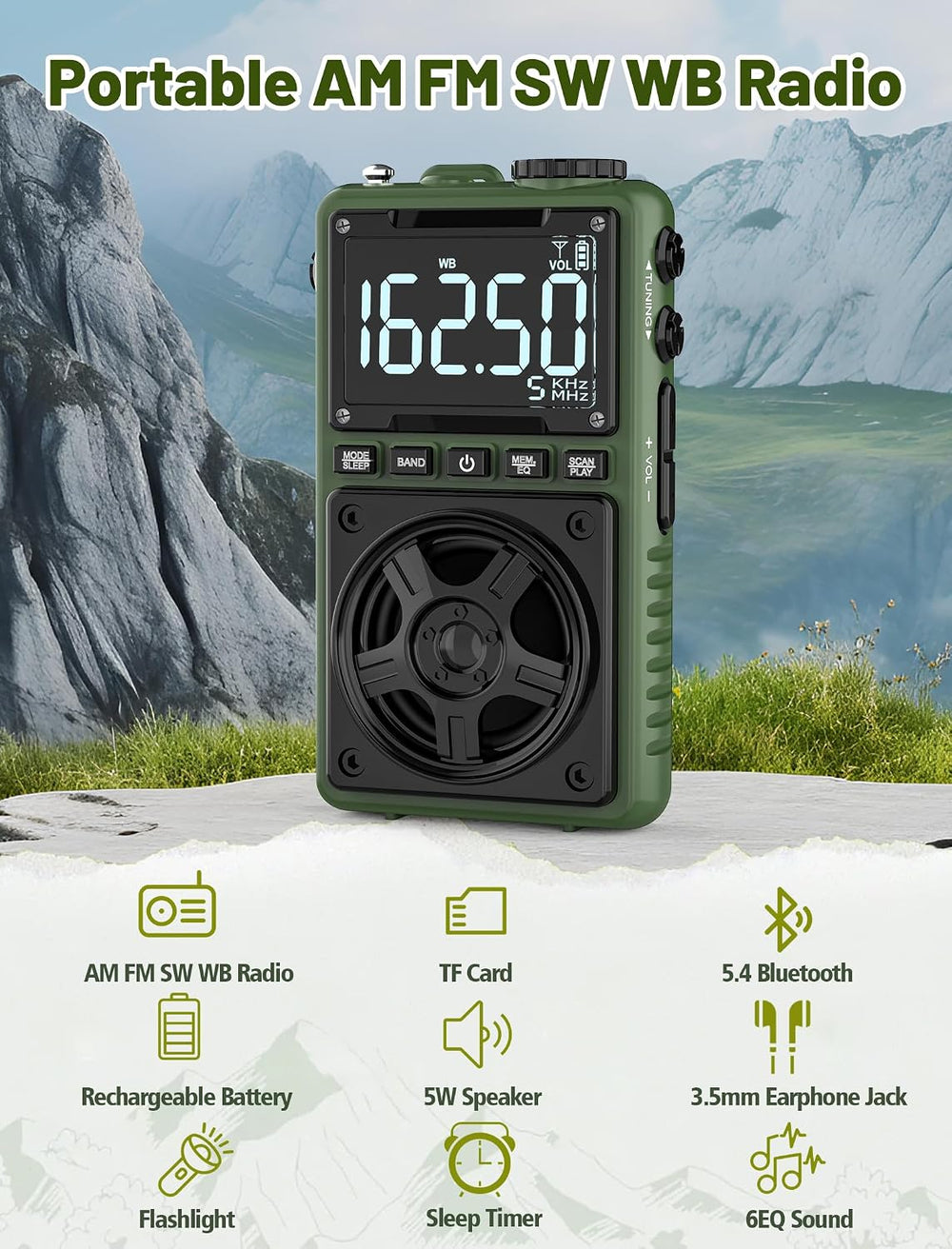 Bluetooth AM FM Shortwave Radio with NOAA Weather Alert,1250mAh Rechargeable ...