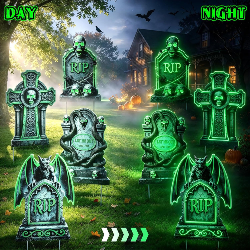 Glowing Halloween Tombstones Outdoor Decorations 14.9 x 9.8 inch Yard Sign wi...