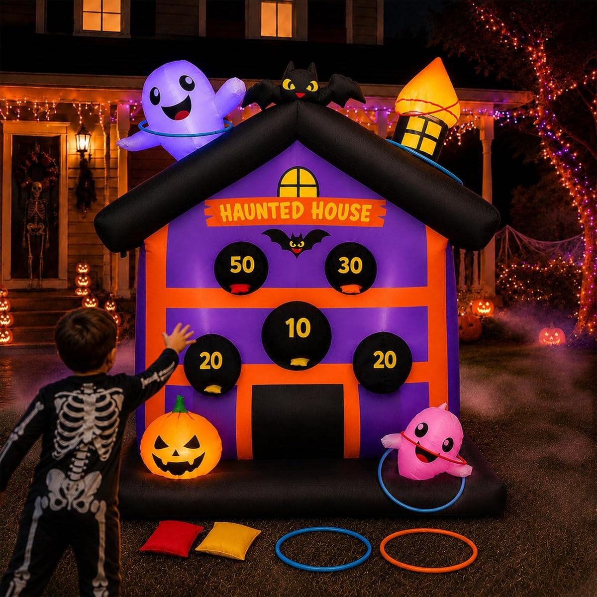 4.8 FT Halloween Inflatables Outdoor Haunted House Toss Game Yard Decor