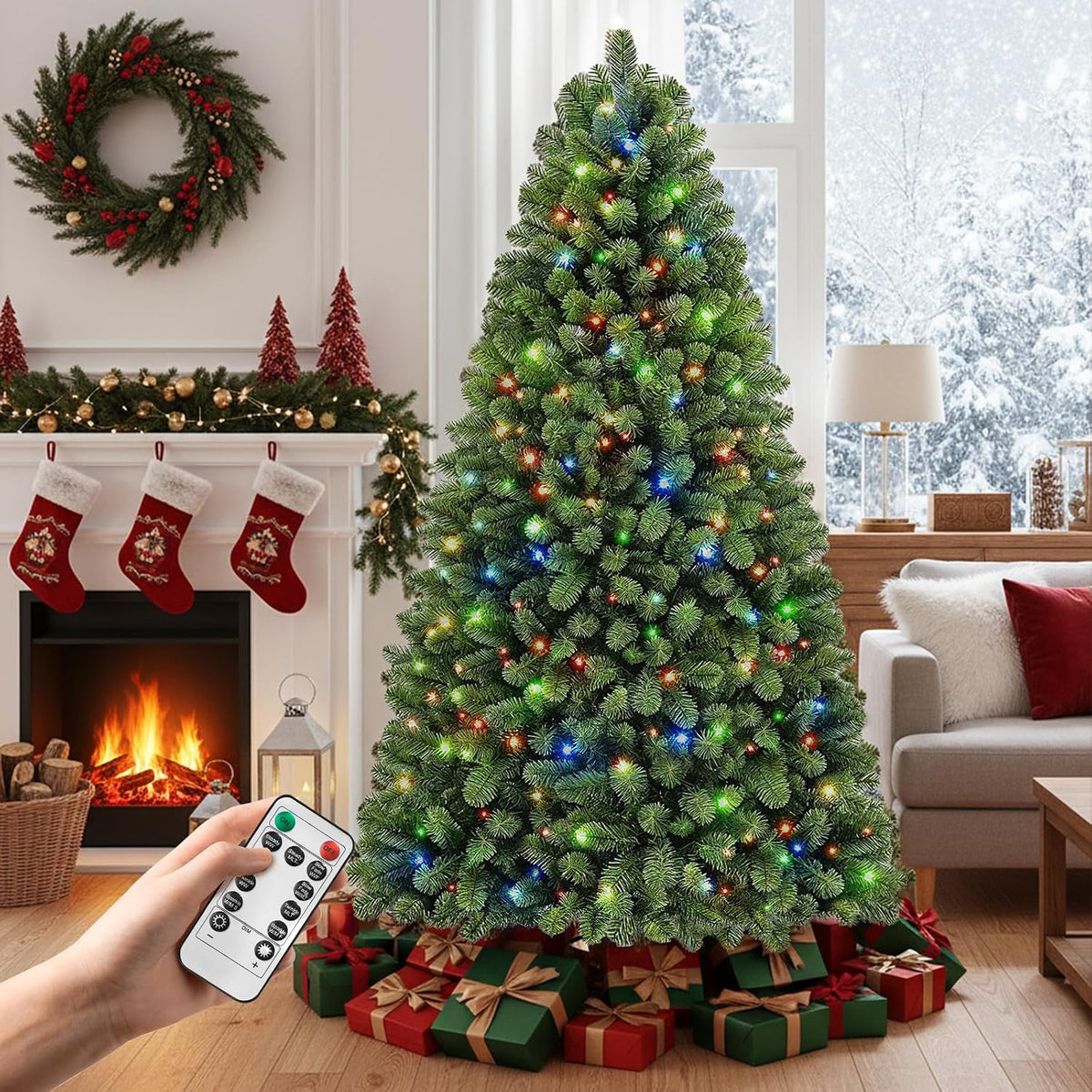 6ft Pre-Lit Christmas Tree with Remote Control & Foot Switch