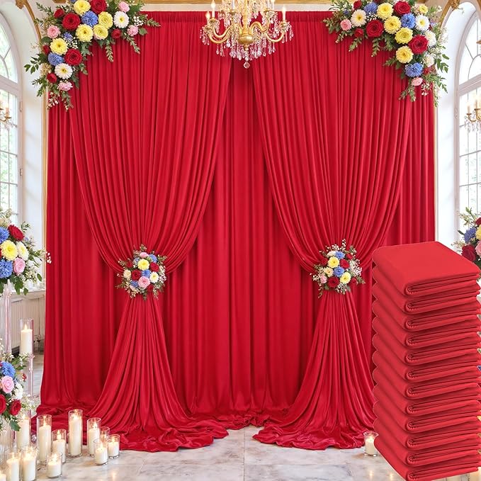 60×14ft Wrinkle Free Red Backdrop Curtain, Soft Silky Easy to Drape Wedding Drapes for Backdrop, 12 Panels 5×14ft Photo Back Drop Curtains for Parties Birthday Photography Background Cloth