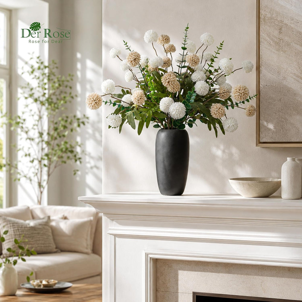 Der Rose Fake Flowers in Ceramic Vase, 18Pcs White Blooms for Spring Decor