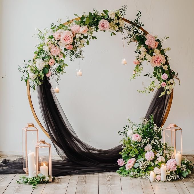 Wedding Arch Draping Fabric 3 Panels 28.7" x 20FT Black Sheer Chiffon Backdrop Drapes for Wedding Ceremony Birthday Party Bridal Shower Outdoor Decoration