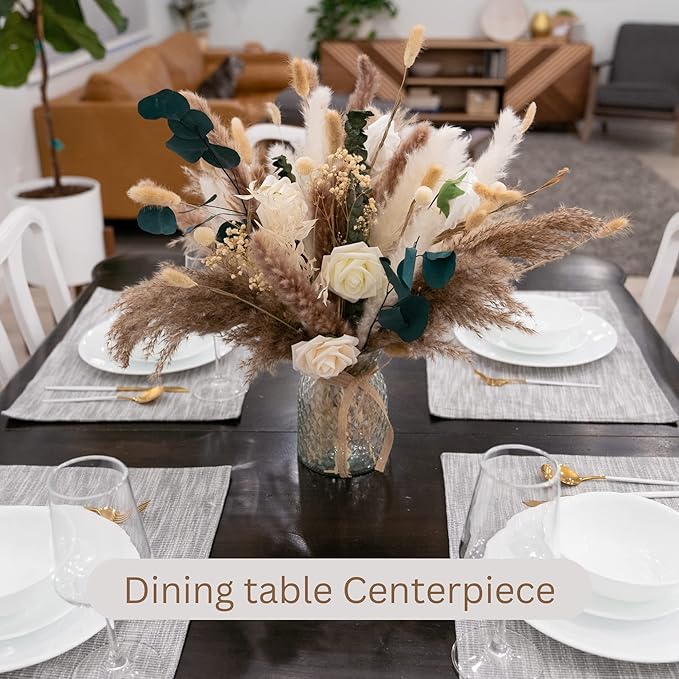 100pcs Artificial Flowers Arrangement With Vase Included, Dining Table Centerpiece Decorations, Fake Flowers in Vase, Dried Pampas Grass Floral Centerpieces, Coffee Table Decor, Centro de Mesa