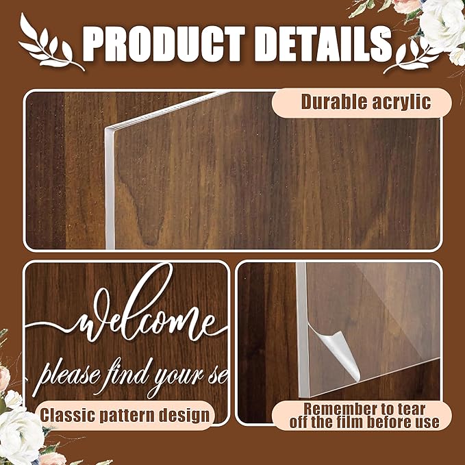 Wedding Seating Chart Board Display, 24x18 Inch Welcome Please Find Your Seat Acrylic Table Seating Chart Board, Includes 15 Seating Cards & 15 Rose Gold Wax Seal Stickers, Elegant Welcome Sign