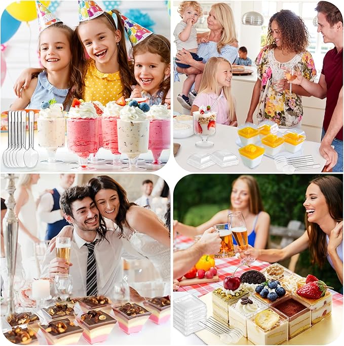 430 Pack Mini Dessert Cups with Lids and Spoons, Shooters Cups for Party, 4 oz, 5 oz 7 oz Clear Yogurt Parfait Cups for Pudding, Fruit, Mousse, Party Catering, Snacks & Appetizers