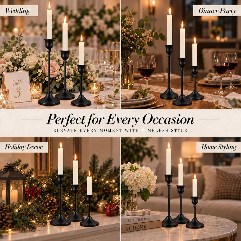 6Pcs Black Taper Candle Holders, Heavy Metal Candlestick Holders for Table