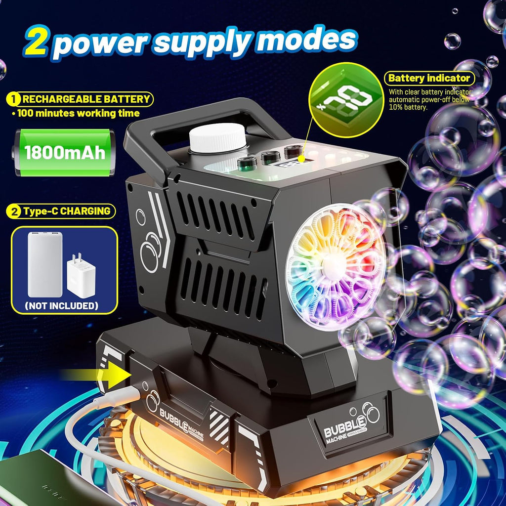bubble machine remote control,auto rotation & 11 rgb shown in use
