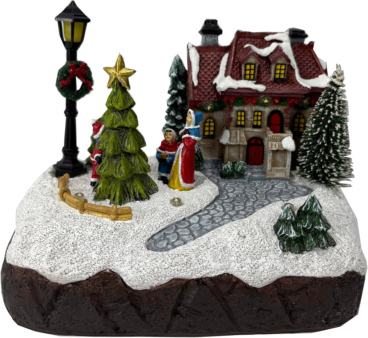 Christmas Village Houses Scene Christmas Indoor Decorations Village House Figurine Light Xmas Tree Decor Gift Winter Holiday Ornament